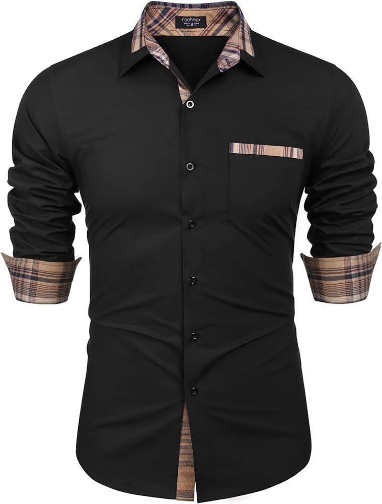 COOFANDY Men's Long Sleeve Dress Shirt Plaid Collar Casual Button Down Shirts | Amazon (US)