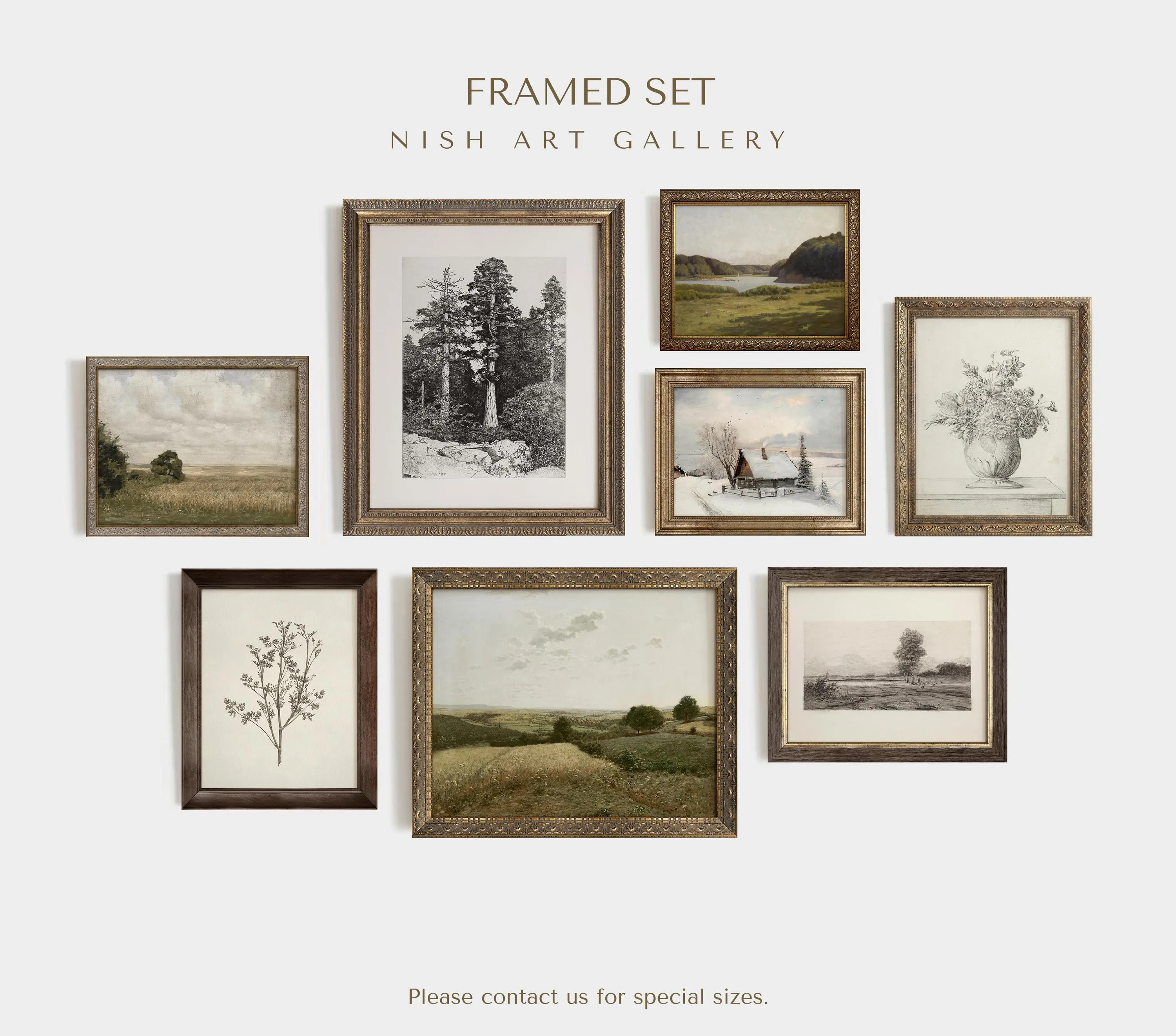Framed Vintage Art Print Set: Neutral Green Gallery Wall Decor #145 | Etsy (Global)