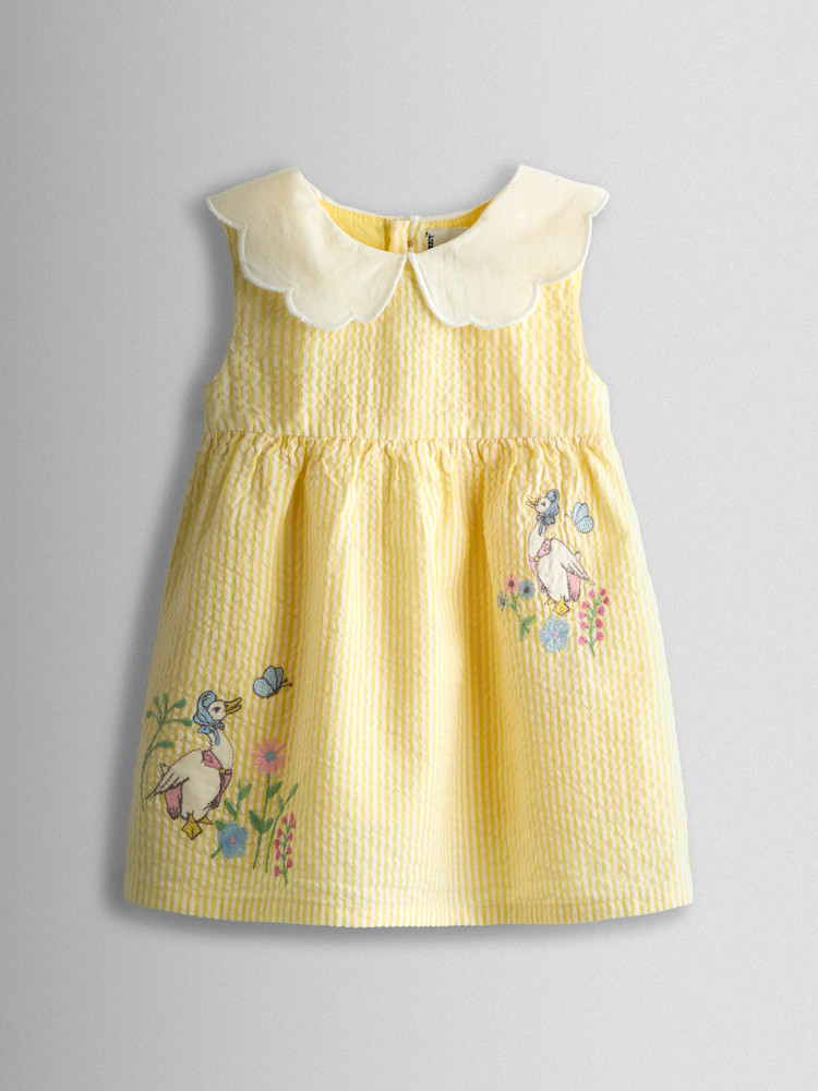 JoJo Maman Bébé Yellow Jemima Puddle-Duck Embroidered Dress & Knicker Set | Next US