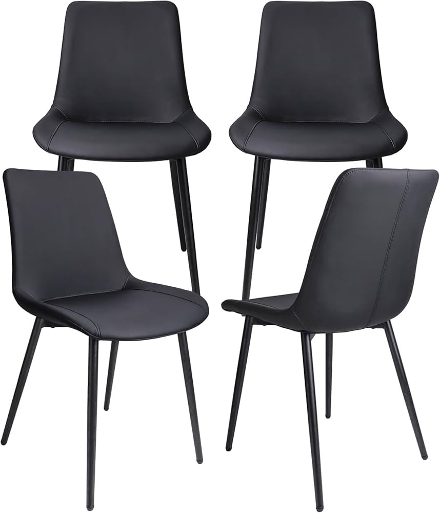 Dining Chais Set of 4, Black Mid Century Modern Dining Room Chairs, Upholstered Faux Leather Kitc... | Amazon (US)