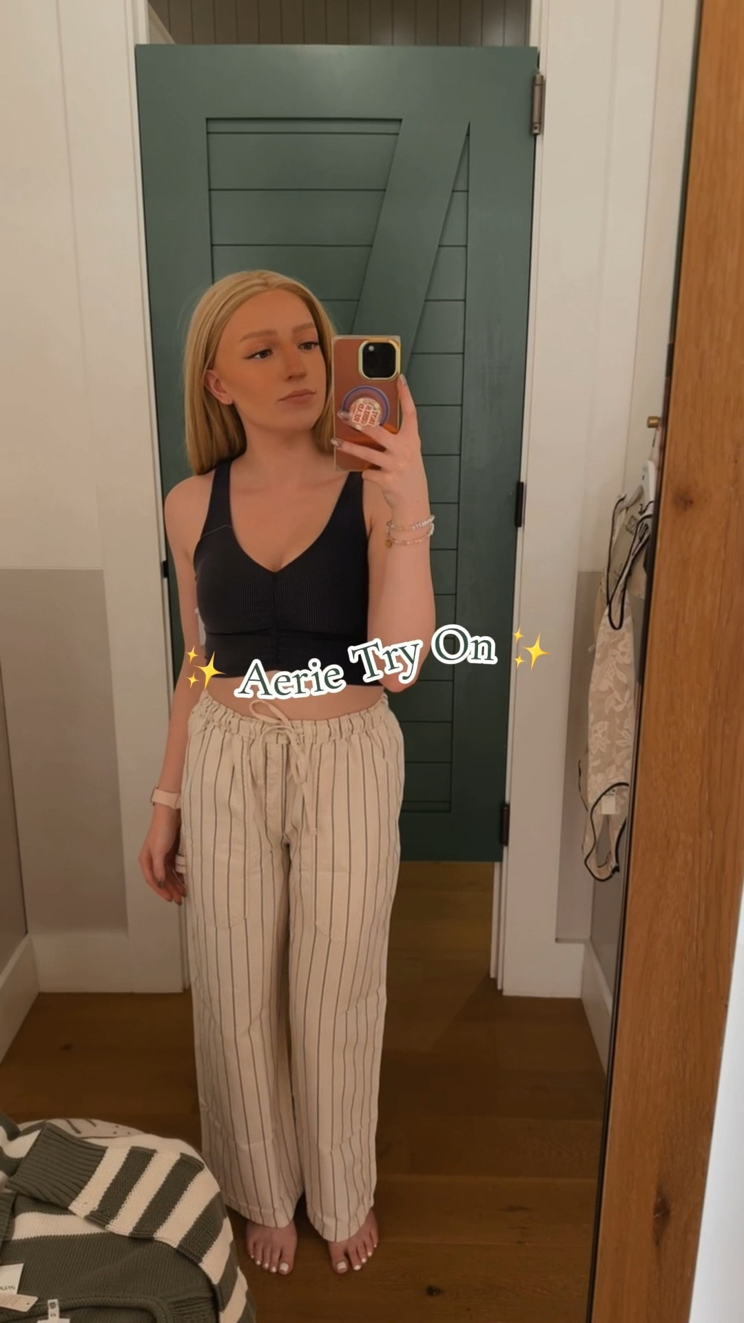 Small Aerie try on! New fall items; pinstripes, oversized sweaters, and cozy vibes oh my! 🍂💚

#LTKStyleTip #LTKSeasonal #LTKFindsUnder100