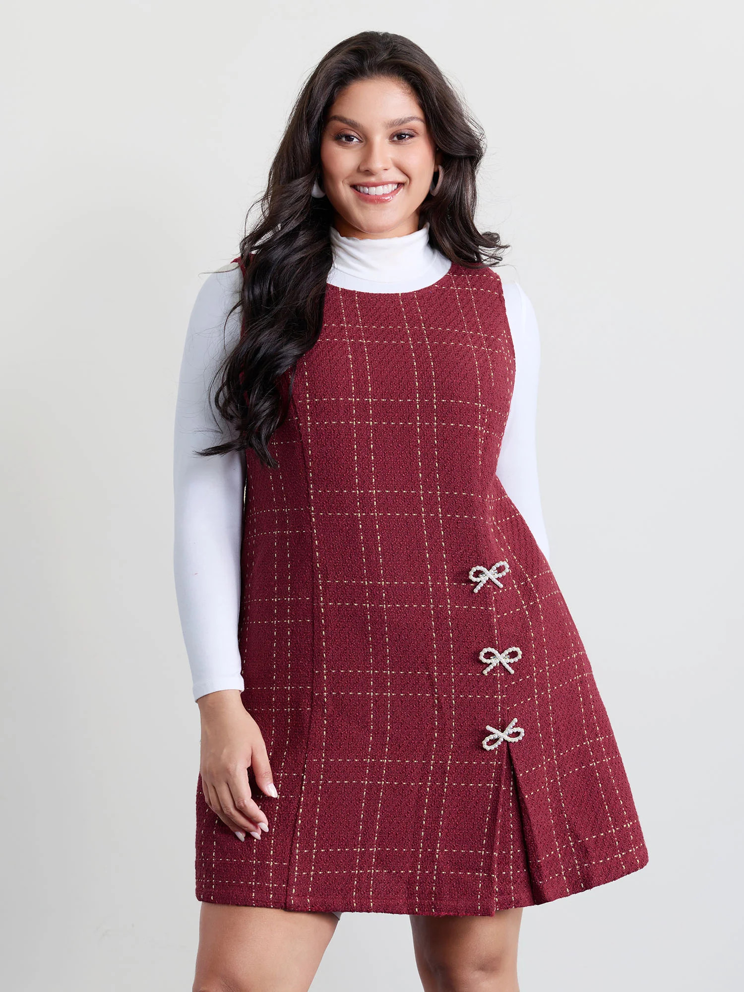 Tweed Metal Bows Knee-Length Dress | Bloomchic