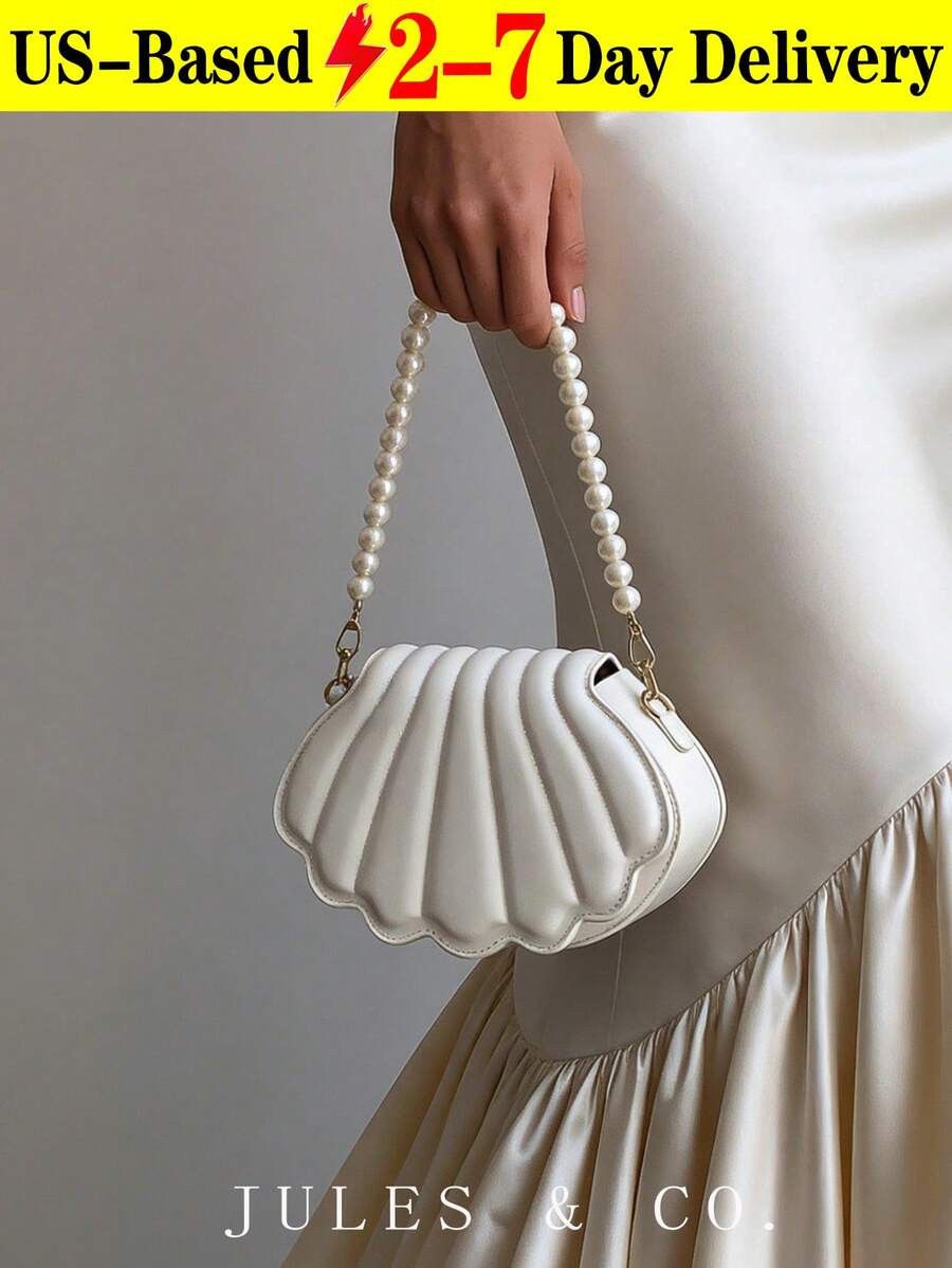 Elegant Seashell Shaped Faux Pearl Embellished Women's Handbag Crossbody Shoulder Bag, Stylish Sh... | SHEIN