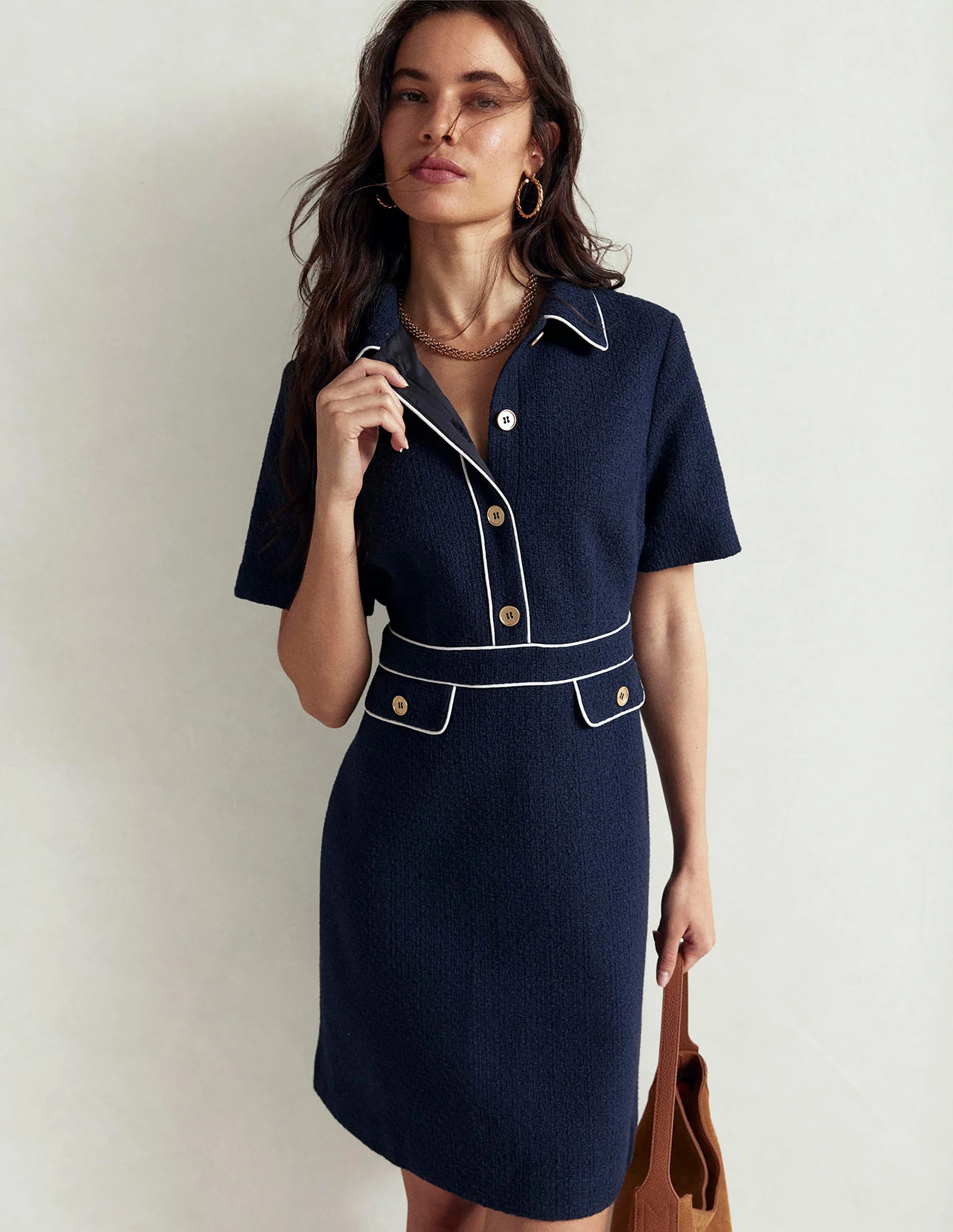 Eda Cotton Shift Dress-Navy | Boden (US)