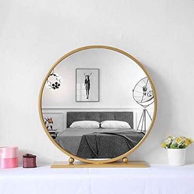 Gold Round Mirror With Base,Large Circle Mirrors for Dressing Table Decor,23.6in Big Metal Frame ... | Amazon (US)