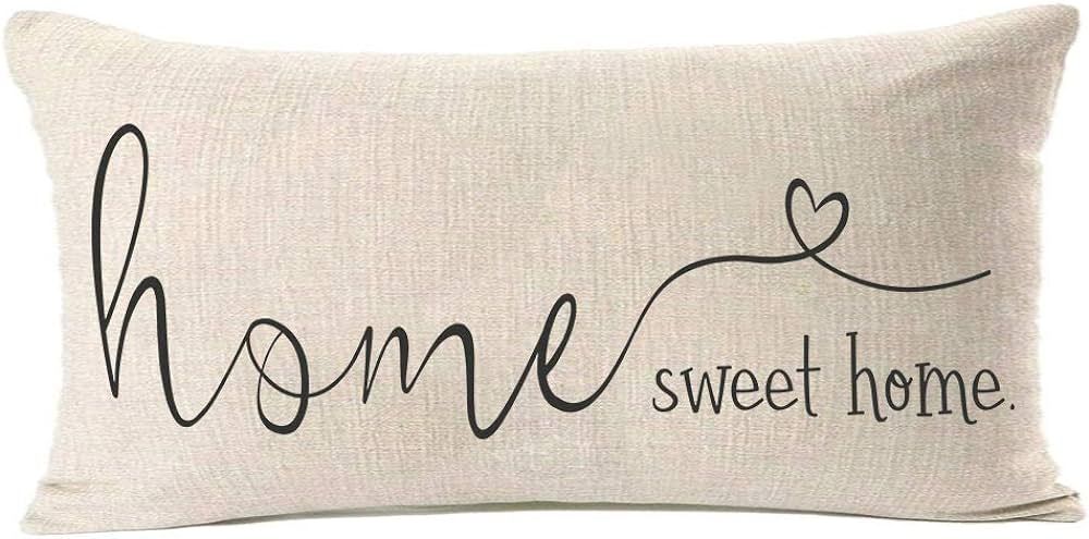 MFGNEH Home Sweet Home Quotes Farmhouse Pillow Covers 12x20 Inch,Home Decorative Throw Pillow Cas... | Amazon (US)