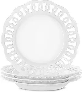4 Pack 10" Dinner Serving Plates with Lace Rim, New Bone Porcelain Round Tableware Plates with Un... | Amazon (US)