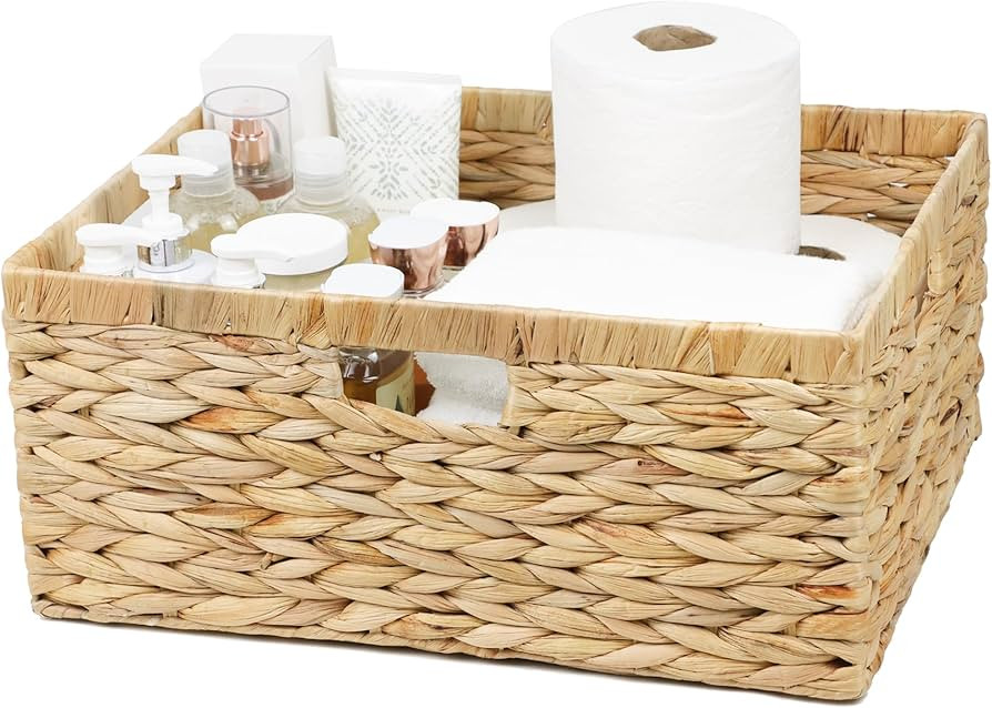 Jumbo Wicker Basket, Rectangular Wicker Baskets for Storage, Water Hyacinth Extra Large Storage B... | Amazon (US)
