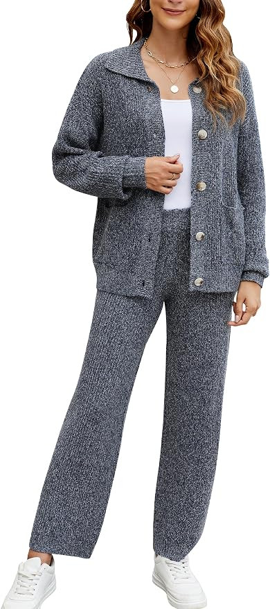 Cakulo Womens 2025 Lounge Sets 2 Piece Outfits Fall Button Sweater Matching Set Wide Leg Loungewe... | Amazon (US)