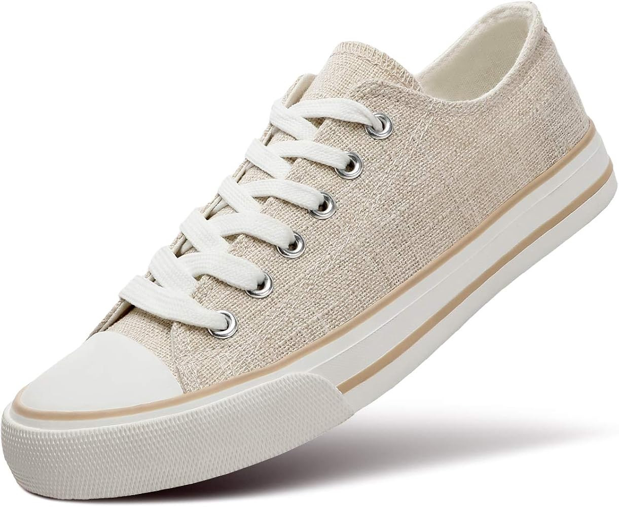 ZGR Women’s Canvas Low Top Sneaker Lace-up Classic Casual Shoes Black and White | Amazon (US)