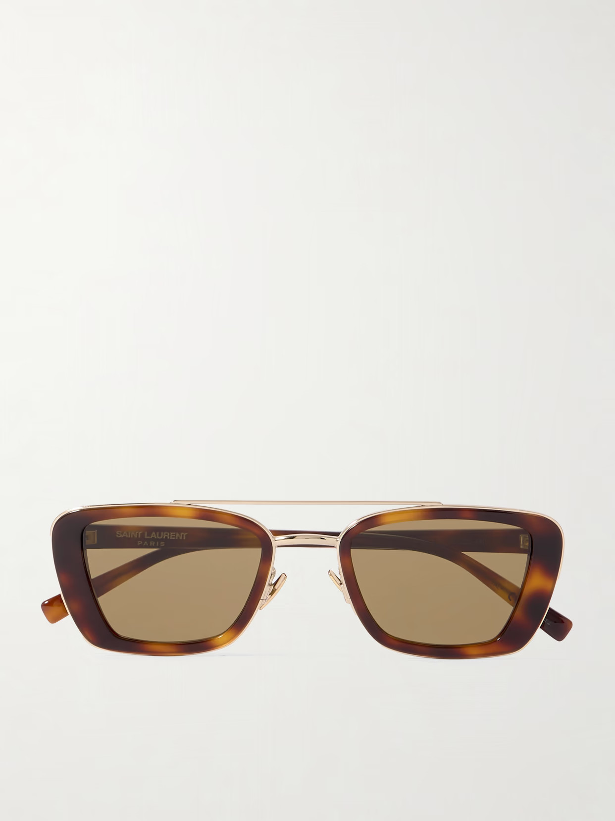 SAINT LAURENT EYEWEAR - Rectangle-frame Tortoiseshell Acetate And Gold-tone Sunglasses - One size | NET-A-PORTER (US)