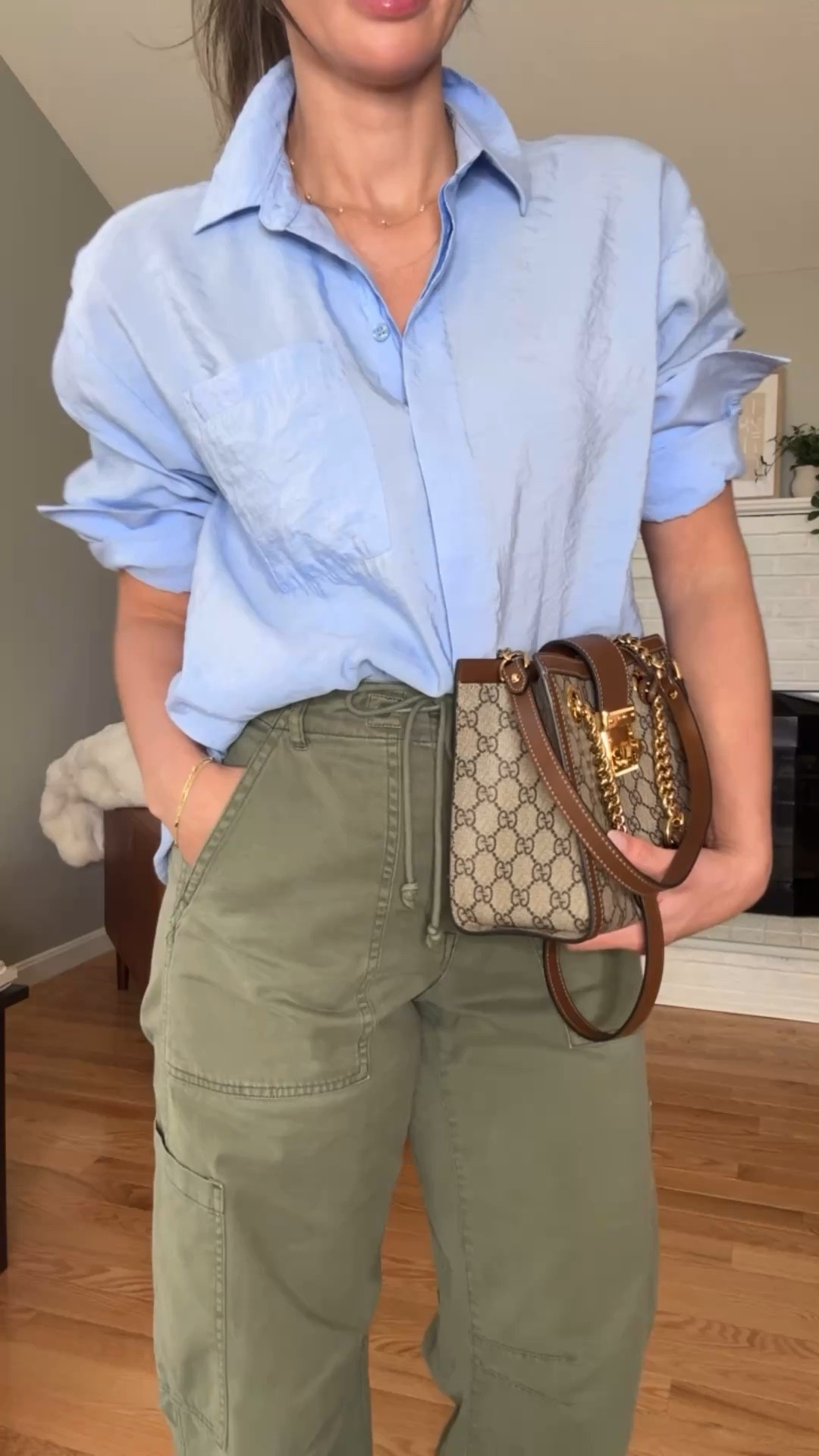 A favorite spring time combo 

Pistola Sabrina utility barrel olive green pants 
Blue button down 
Sandals 

#LTKSeasonal #LTKOver40 #LTKootd