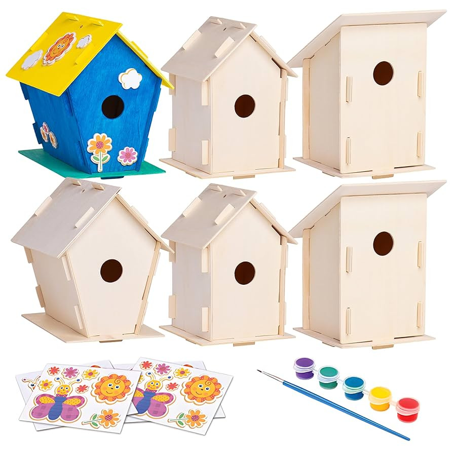 Neliblu DIY 12 Wooden Bird House Kits - Creative Arts and Crafts Set for Kids and Adults - Unfini... | Amazon (US)