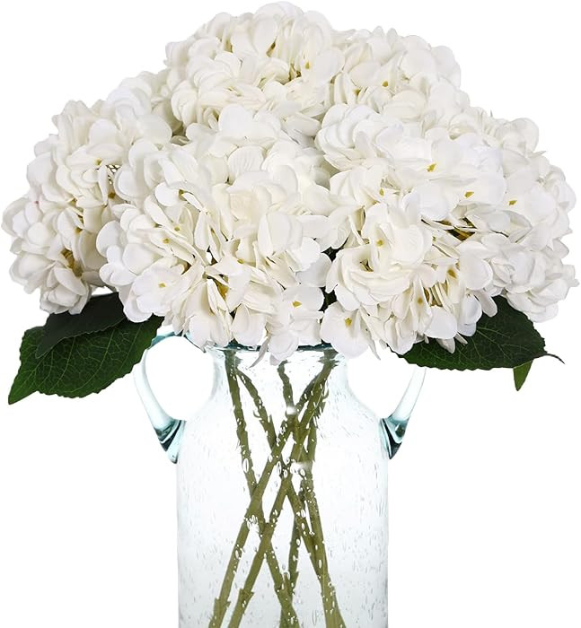 Kimura's Cabin 6pcs Faux White Hydrangeas Fake Flowers Artificial Silk Hydrangea Flower With Stem... | Amazon (US)