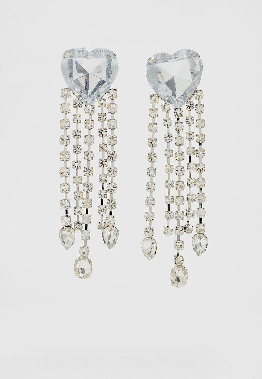 Rhinestone heart earrings - Women's Earrings | Stradivarius United Kingdom | Stradivarius (UK)