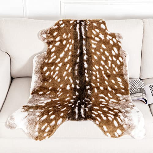 Faux Cowhide Rug Animal Print Area Rug Deer Hide Rug Sika Deer Carpet Cow Hides and Skins Mat for Home Livingroom 3.6x3ft | Amazon (US)