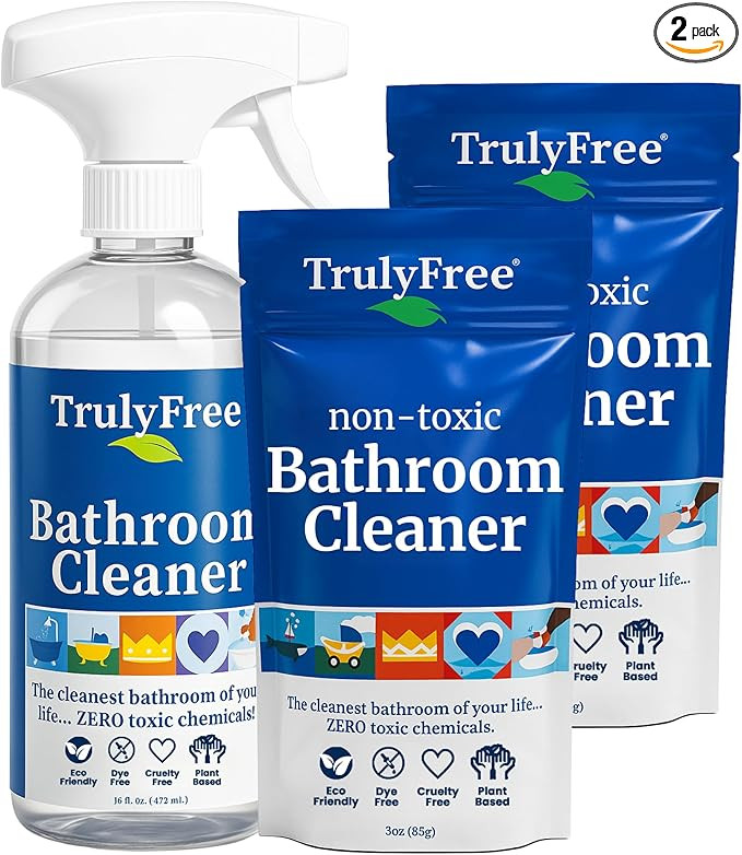 Truly Free All Natural Non-Toxic Bathroom Cleaner Spray Kit, Organic Bath & Tile Cleaning Solutio... | Amazon (US)