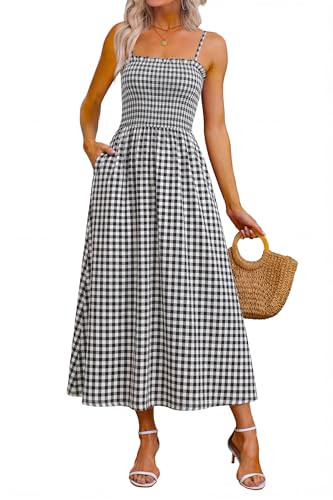 OFEEFAN Womens Spaghetti Strap Maxi Dresses Smocked with Pockets 2026 Summer Spring Casual Boho B... | Amazon (US)