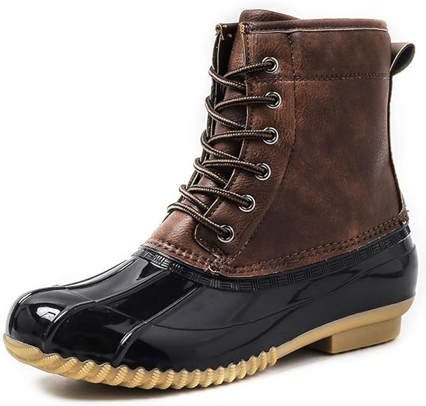 Chenghe Women's Winter Duck Boots Waterproof Lace Up Two Tone Rain Duck Boots | Amazon (US)