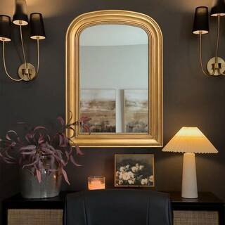 23.6 in. W x 33.5 in. H Ornate Baroque Brass Classic Finely Carved Wooden Frame Arched Wall Mirror | The Home Depot