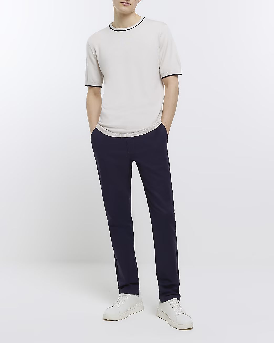 Dark blue slim fit smart chino trousers | River Island (UK & IE)