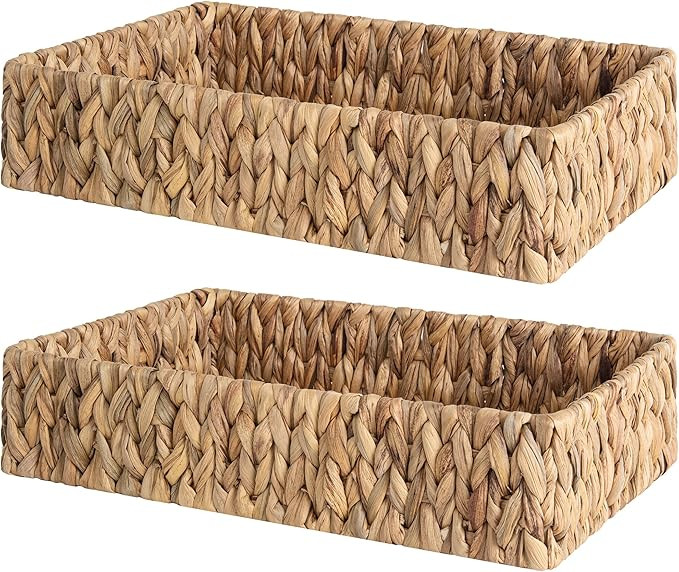 StorageWorks Large Water Hyacinth Tray for Bathroom, Wicker Storage Basket for Shelves, Handwoven... | Amazon (US)
