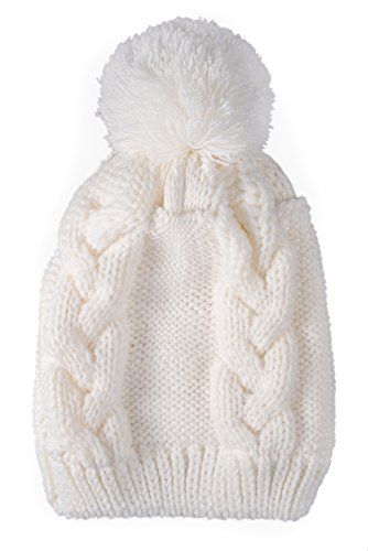 Warm Winter Beanie Fleece Lining with Pom Pom-Thick Slouchy Cable Knit Skull Hat Ski Cap (White)) | Amazon (US)