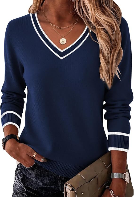 Zeagoo Women's 2026 Fall Long Sleeve Sweaters V Neck Dressy Casual Tops | Lightweight Basic Soft ... | Amazon (US)