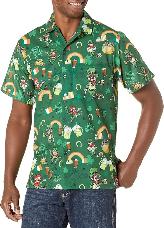 Funny Guy Mugs Men's Seasonal Hawaiian Print Button Down Short Sleeve Shirt | Amazon (US)