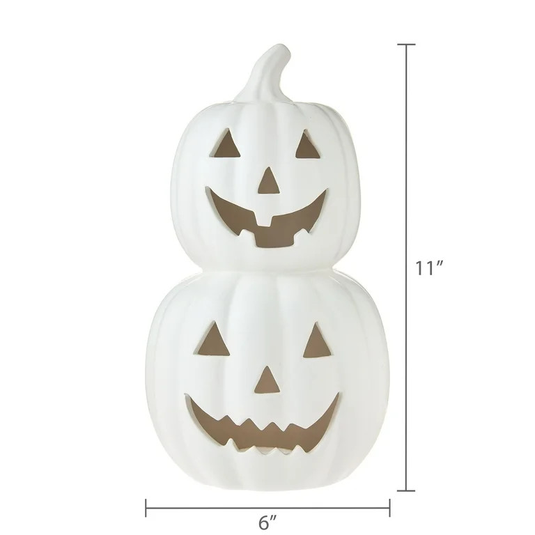 Stacked Pumpkins Tabletop Decor, White, 11.25", Halloween by Way To Celebrate - Walmart.com | Walmart (US)
