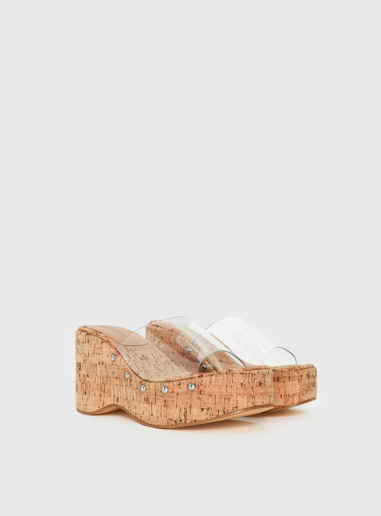 Pale Moonlight Platform Heels Cork / Clear | Princess Polly US