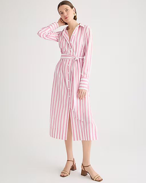 Long-sleeve button-up shirtdress in pink striped poplin | J.Crew US