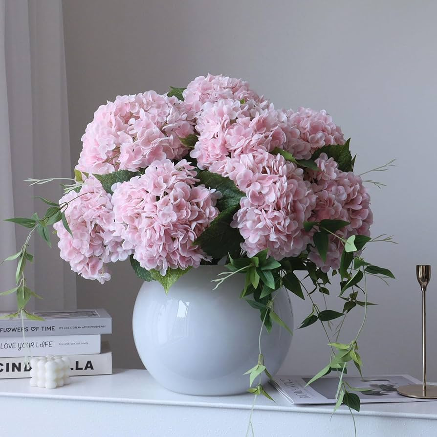 4pcs 21" Faux Pink Hydrangeas Artificial Flowers, Real Touch Silk Hydrangea Flowers with Stems fo... | Amazon (US)