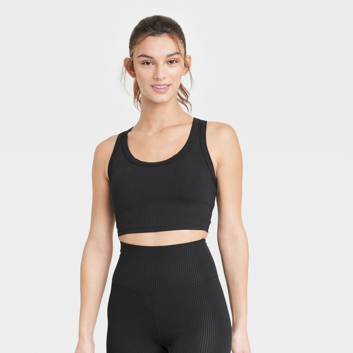 Women's Light Support Rib Racerback Longline Sports Bra - All in Motion™ | Target