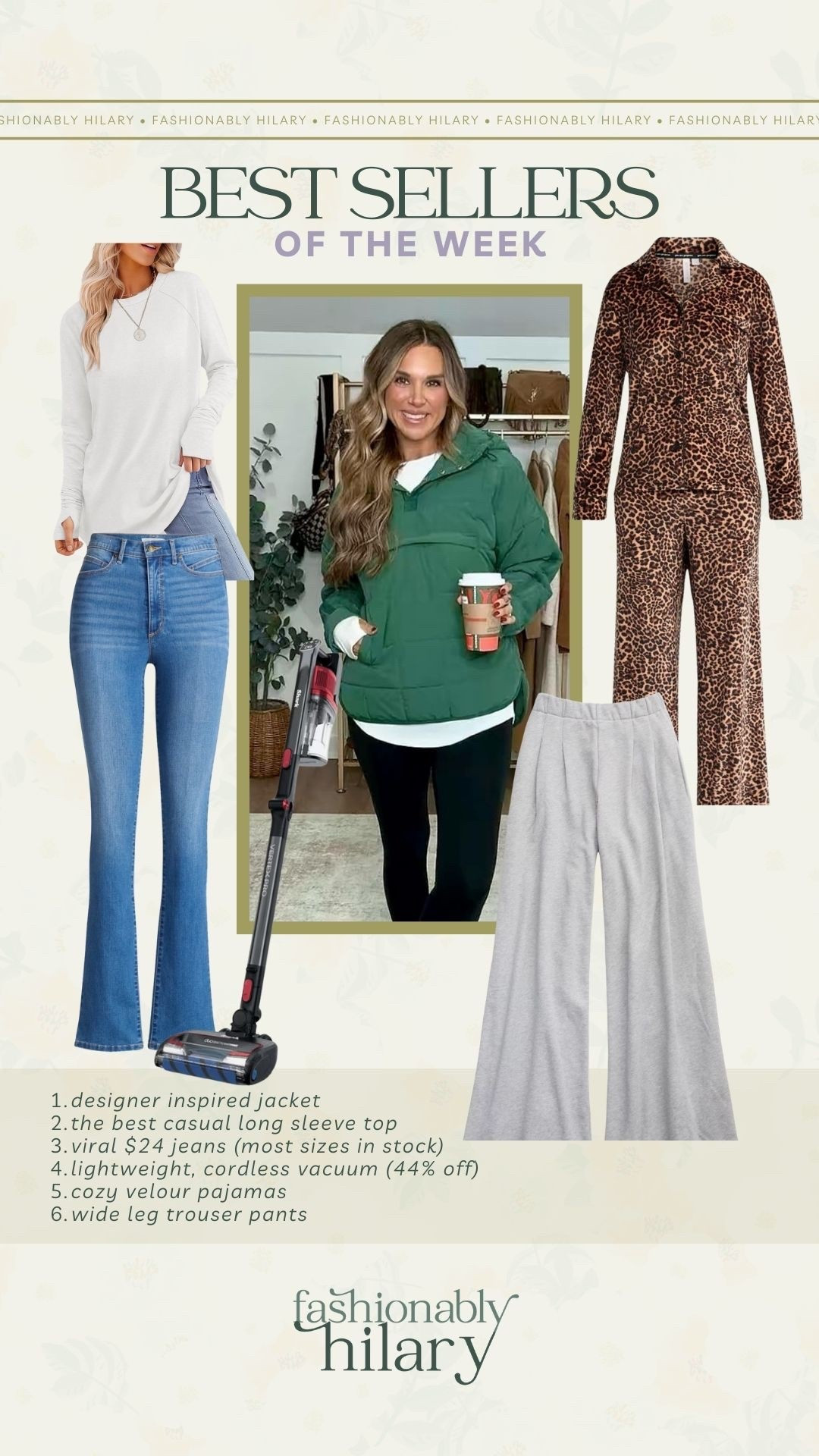 designer inspired jacket 
the best casual long sleeve top 
viral $24 jeans (most sizes in stock)
lightweight, cordless vacuum (44% off)
cozy velour pajamas 
wide leg trouser pants

#LTKSaleAlert #LTKSeasonal #LTKmomlife