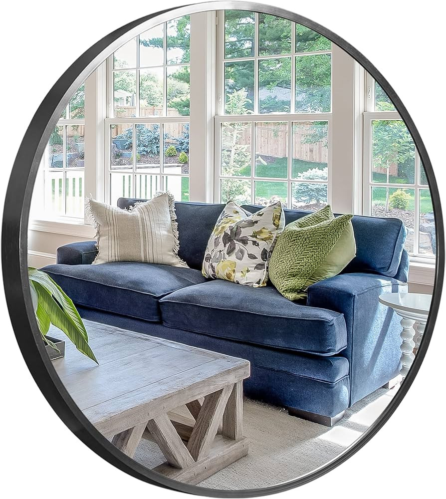 NeuType Round Mirror Circle Mirror 32 Inch Aluminum Alloy Frame Wall Mirror Large Vanity Hanging ... | Amazon (US)