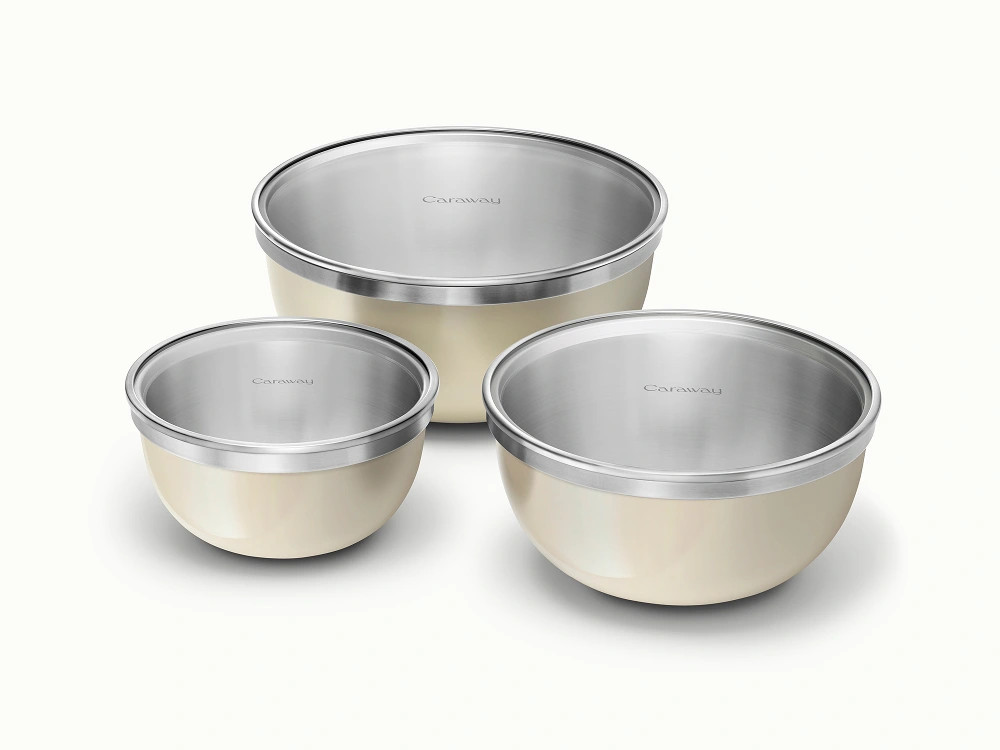Mixing Bowl Set with Fitted Glass Lids | Non-Toxic Mixing Bowls | Caraway | Caraway
