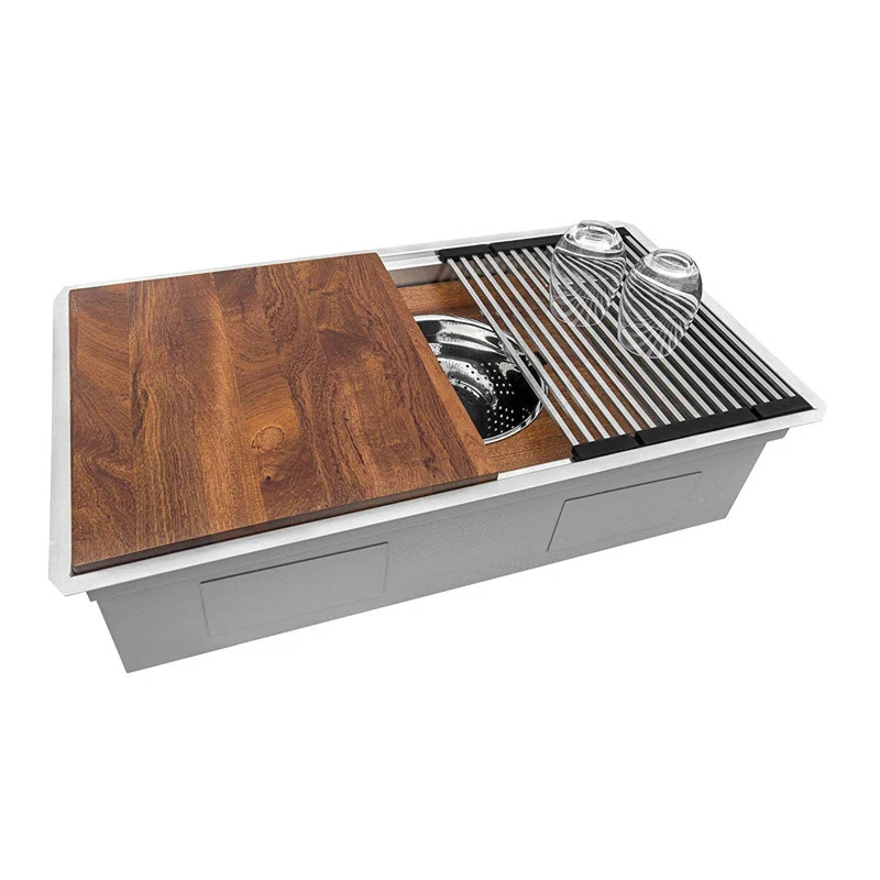 Ruvati 33-inch Workstation Two-Tiered Ledge Kitchen Sink Undermount 16 Gauge Stainless Steel | Wayfair North America