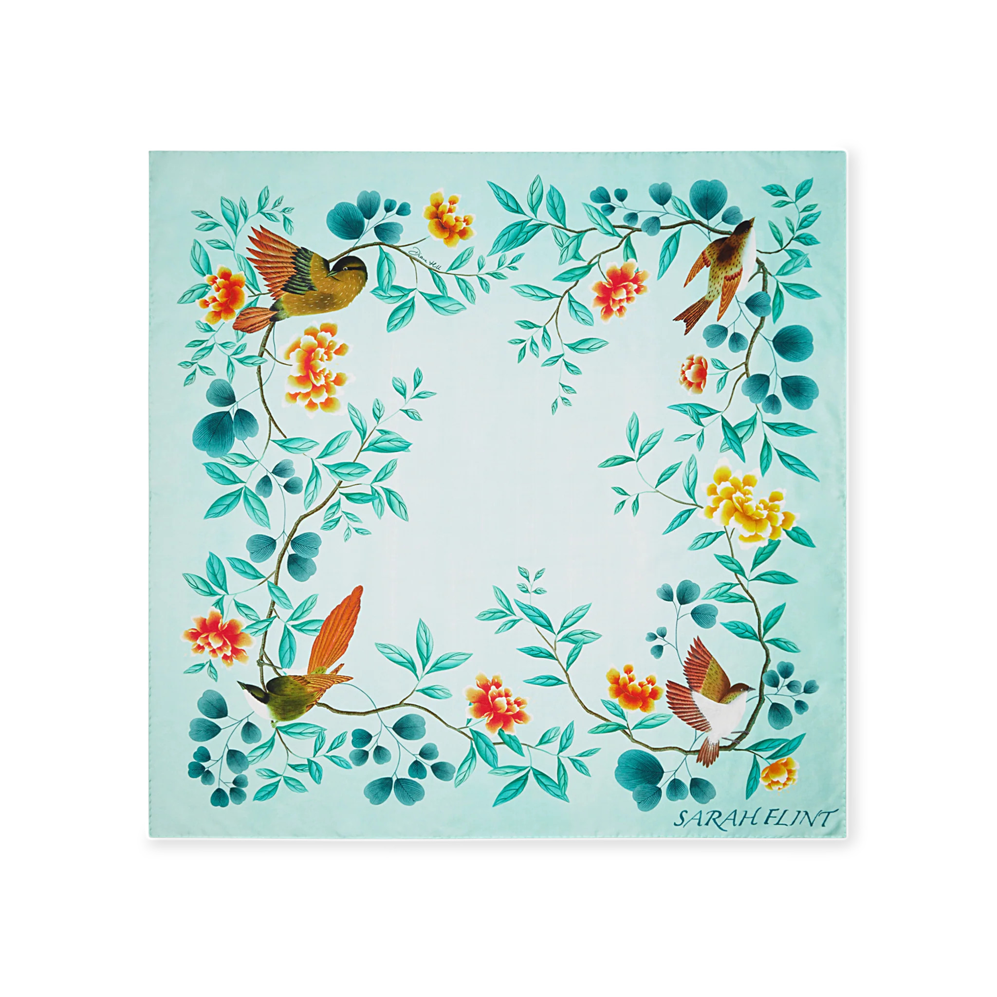 Birdsong Scarf 90 | Teal Silk | Sarah Flint | Sarah Flint