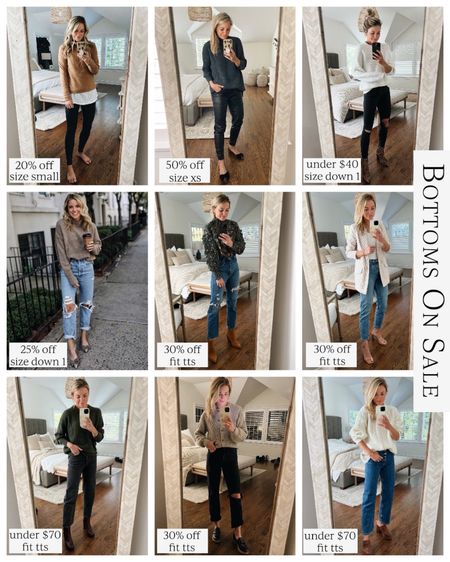 Rounded up some of my favorite bottoms, all on sale for under $100 (agolde are 25% off) // tops also on sale 
•small sweater // small leggings 
•XS in faux leather joggers
•small sweater // size down 1 in madewell jeans 
•agolde jeans, size down 1
•small blouse // A&F jeans tts 
•blazer (4) // A&F jeans tts 
•small sweater // everlane jeans fit tts 
•small cardigan // A&F jeans tts
•small sweater // everlane jeans fit tts 

#LTKCyberweek #LTKunder50 #LTKunder100