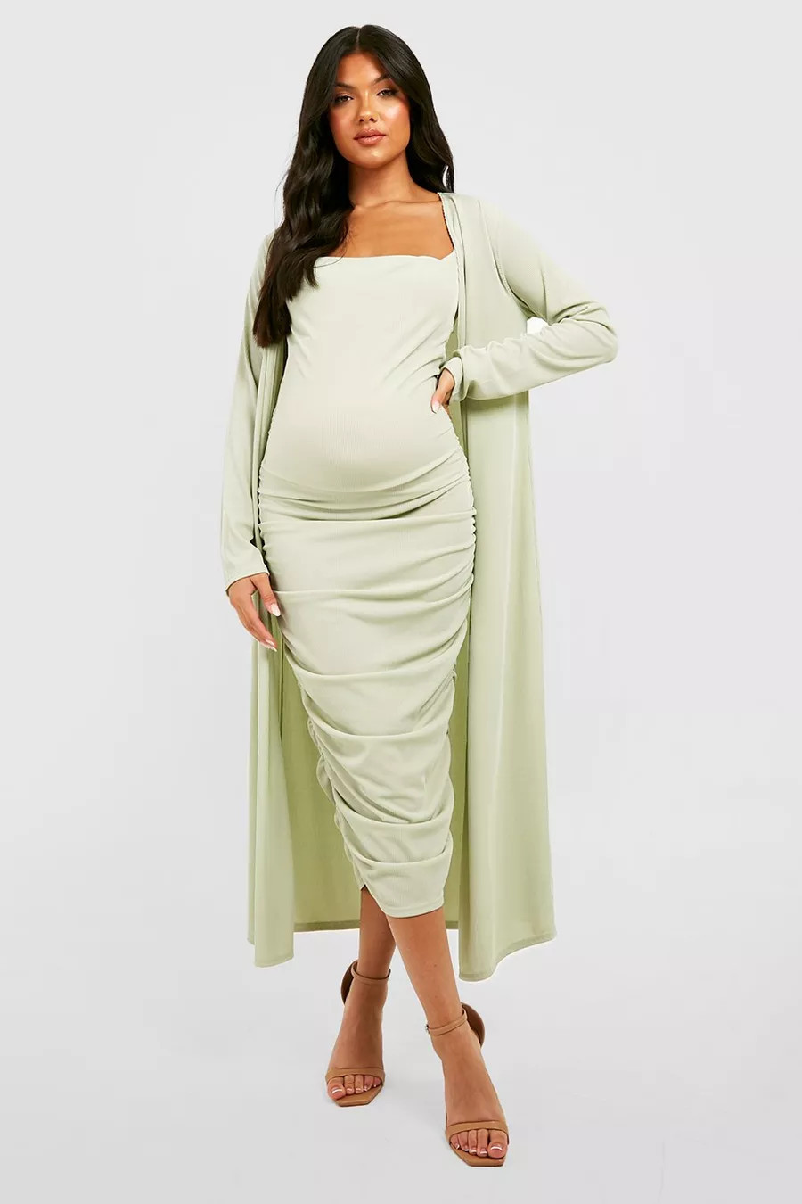 Maternity Rib Strappy Cowl Neck Dress Duster | Boohoo.com (US & CA)