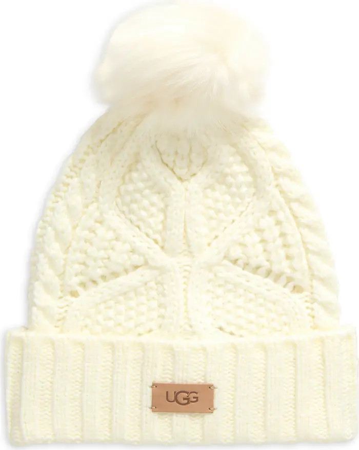 UGG® Faux Fur Pompom Cable Knit Beanie | Nordstrom | Nordstrom