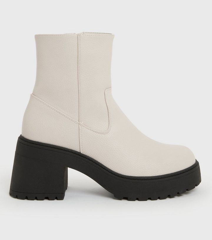 Off White Chunky Block Heel Sock Boots | New Look | New Look (UK)