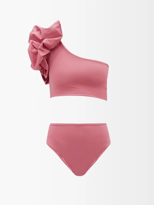 Maygel Coronel - Luisa One-shoulder Ruffled Bikini - Womens - Pink Red | Matches (US)