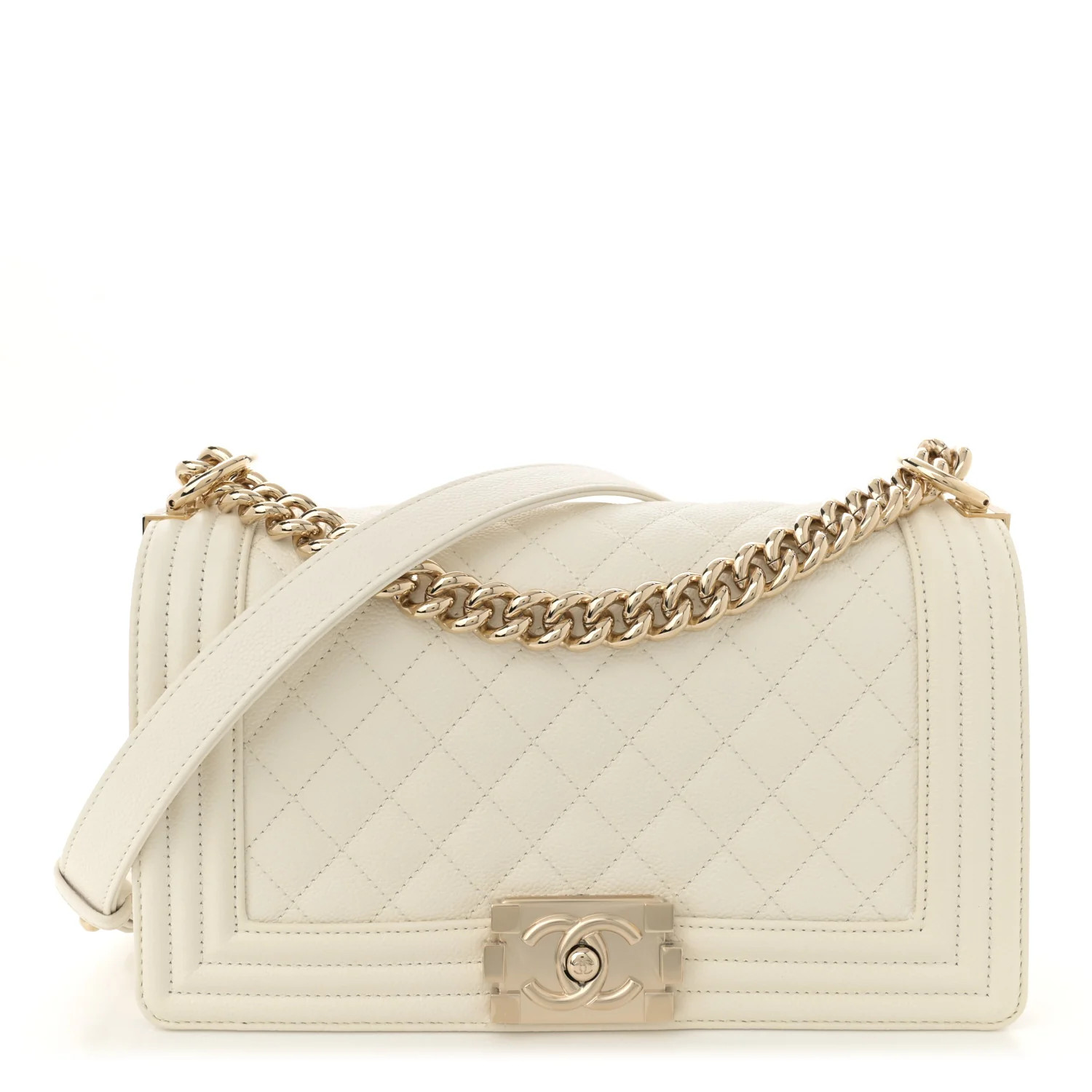 Caviar Quilted Medium Boy Flap White | FASHIONPHILE (US)