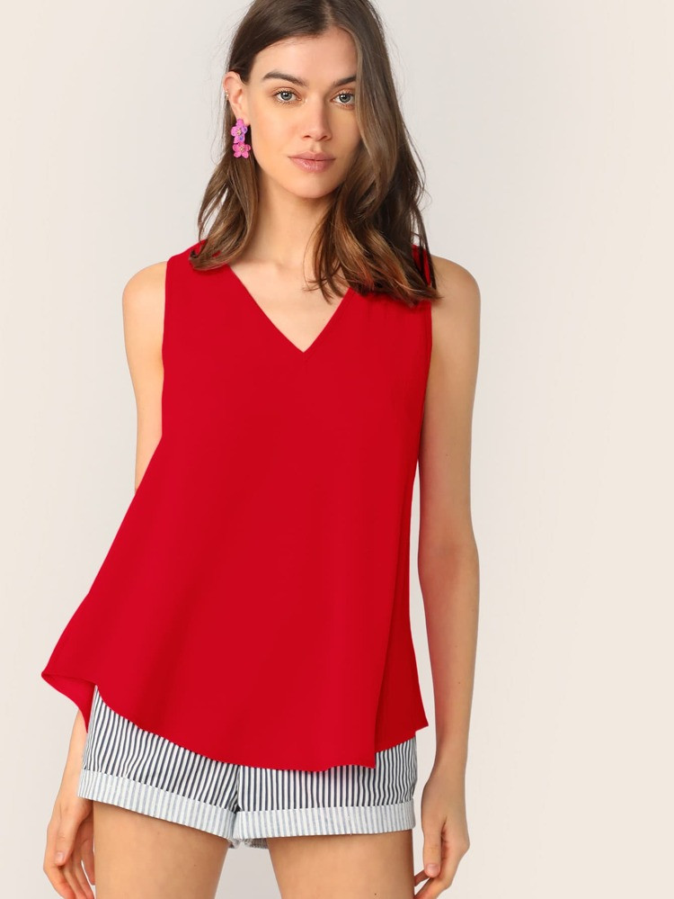 SHEIN V-neck High-low Hem Swing Top | SHEIN