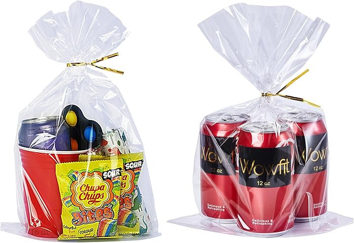 Wowfit 50 CT 9x14 Inch Clear Flat Cellophane Gift Bags with 6" Gold Twist Ties, Cello Packaging f... | Amazon (US)