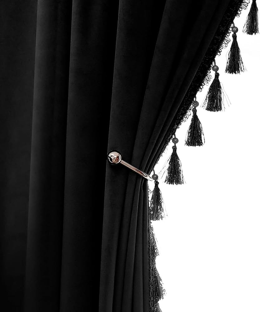HLISFHIE Black Velvet Curtains 72 inches Long Blackout Curtains for Bedroom Rod Pocket Window Cur... | Amazon (US)