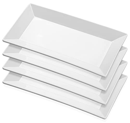 Yedio Porcelain Rectangular Dinner Platters, 9.75 Inch Rectangle Serving Plates for Sushi, Snacks, Cake, Meat & Appetizers, Set of 4, Elegant White Design | Amazon (US)