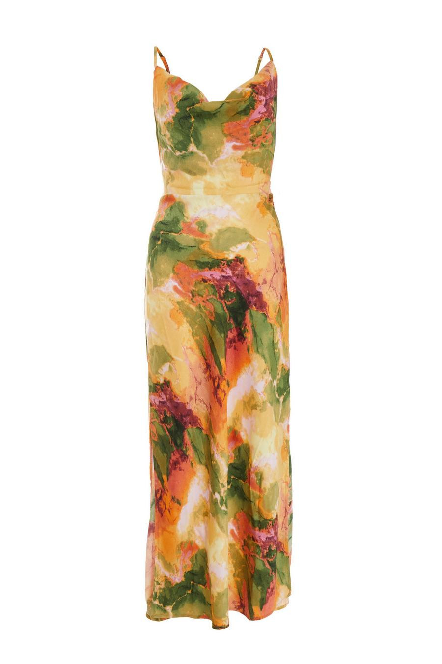Multicoloured Satin Marble Print Midaxi Dress | Quiz Clothing (UK)